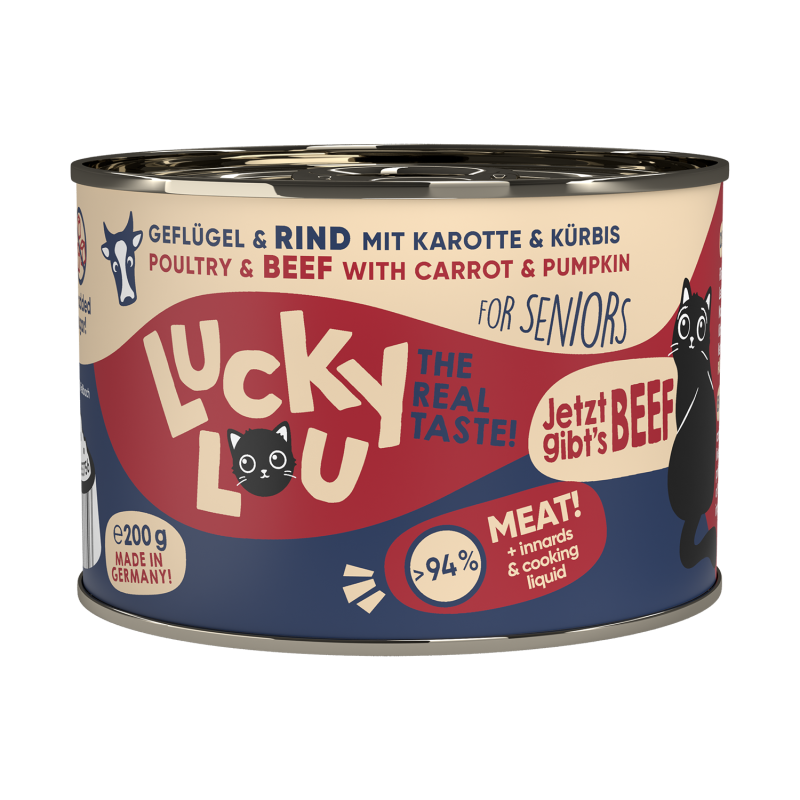 Lucky Lou LifeStage Senior Πουλερικά & Βοδινό (με Καρότο & Κολοκύθα) 200gr